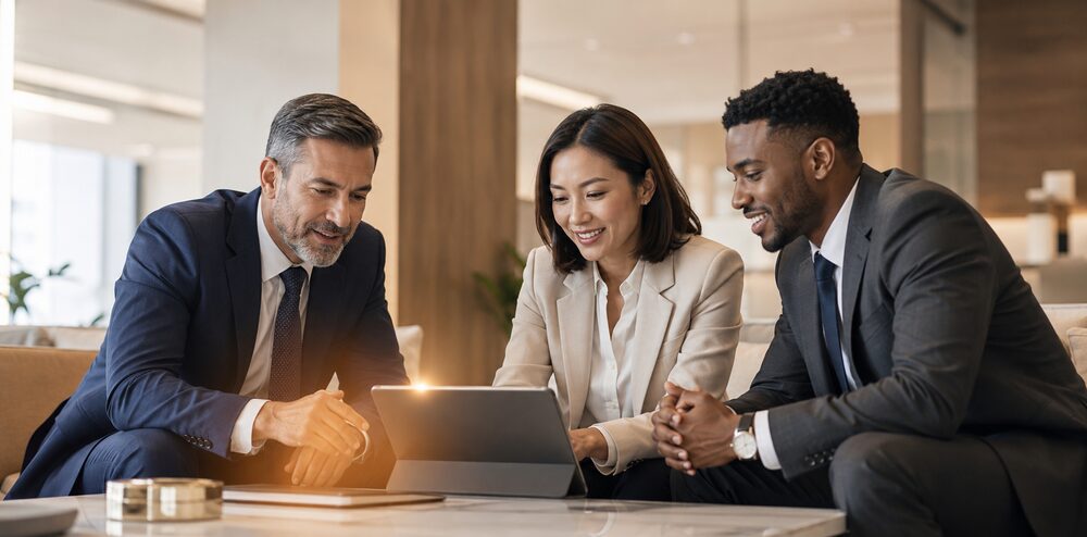 A business team reviewing an Audiofos deployment